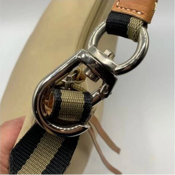 BCBGMAXAZRIA Canvas Bohemian Hobo Tan Bag with Leather Strap - Picture 9 of 12